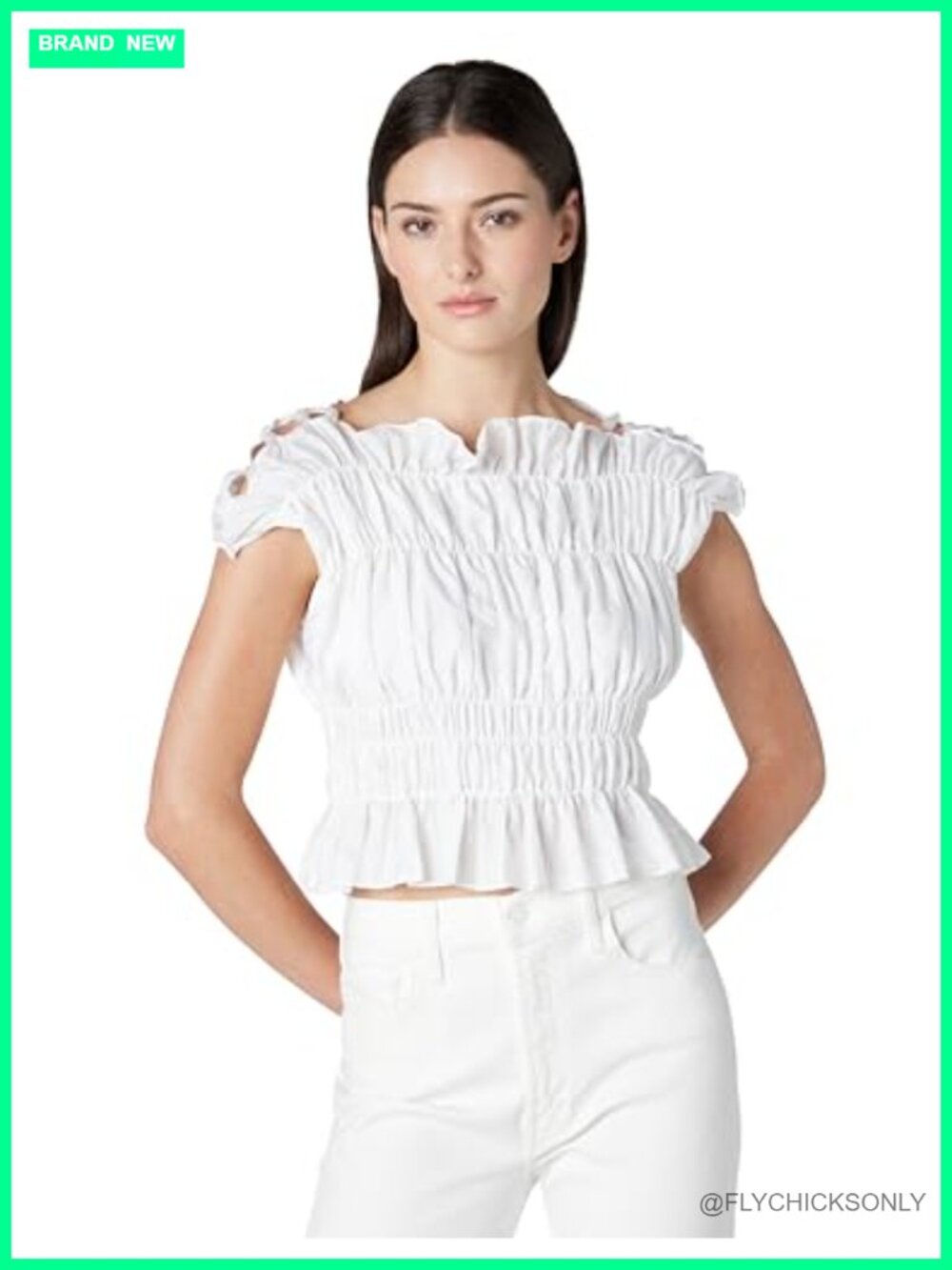 Ruffled Boat Neck Smocked Pullover Top with Cap Sleeves
